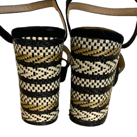 EUC Straw 4" Heel Platform Sandal with Black Suede Ankle and Toe Strap S… - Picture 7 of 11